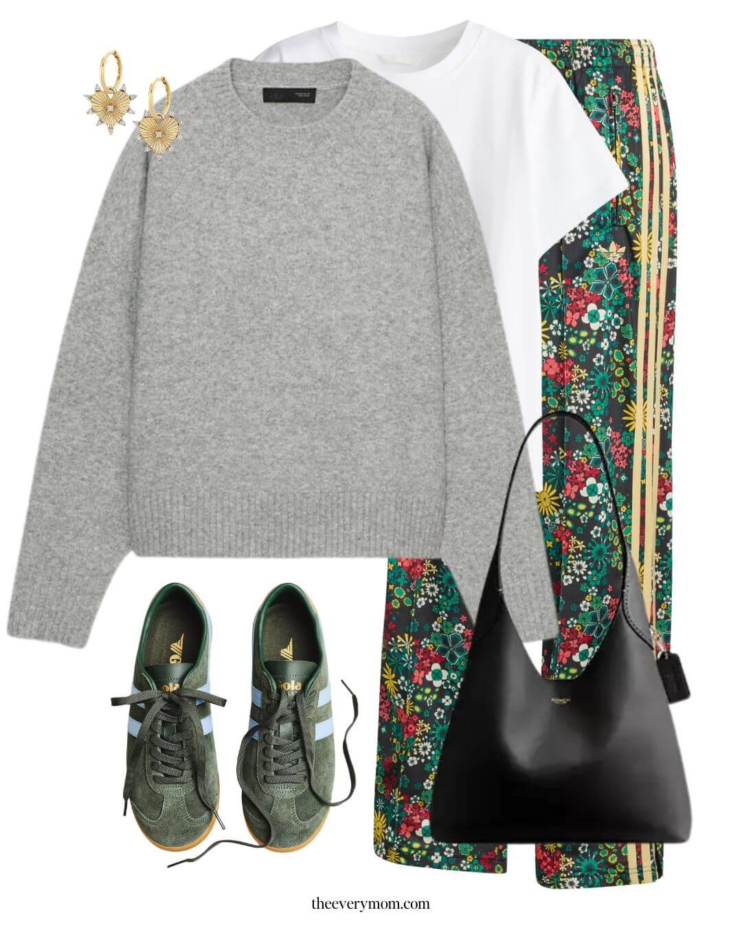 winter to spring outfit with floral pants