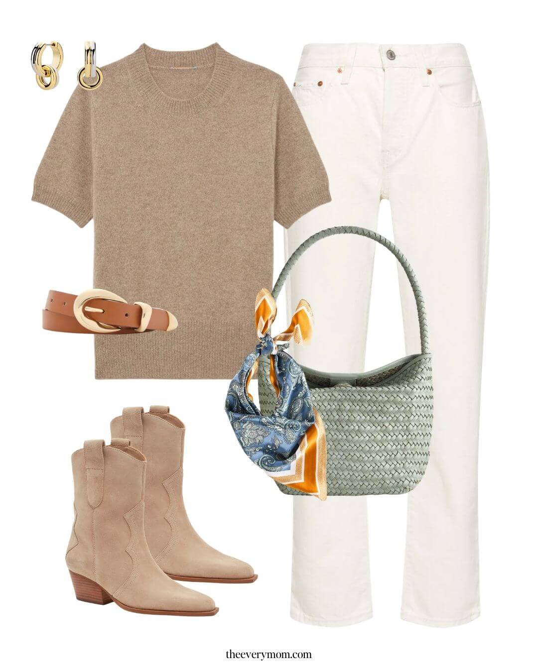 Cashmere top and white jeans outfit idea for Spring 