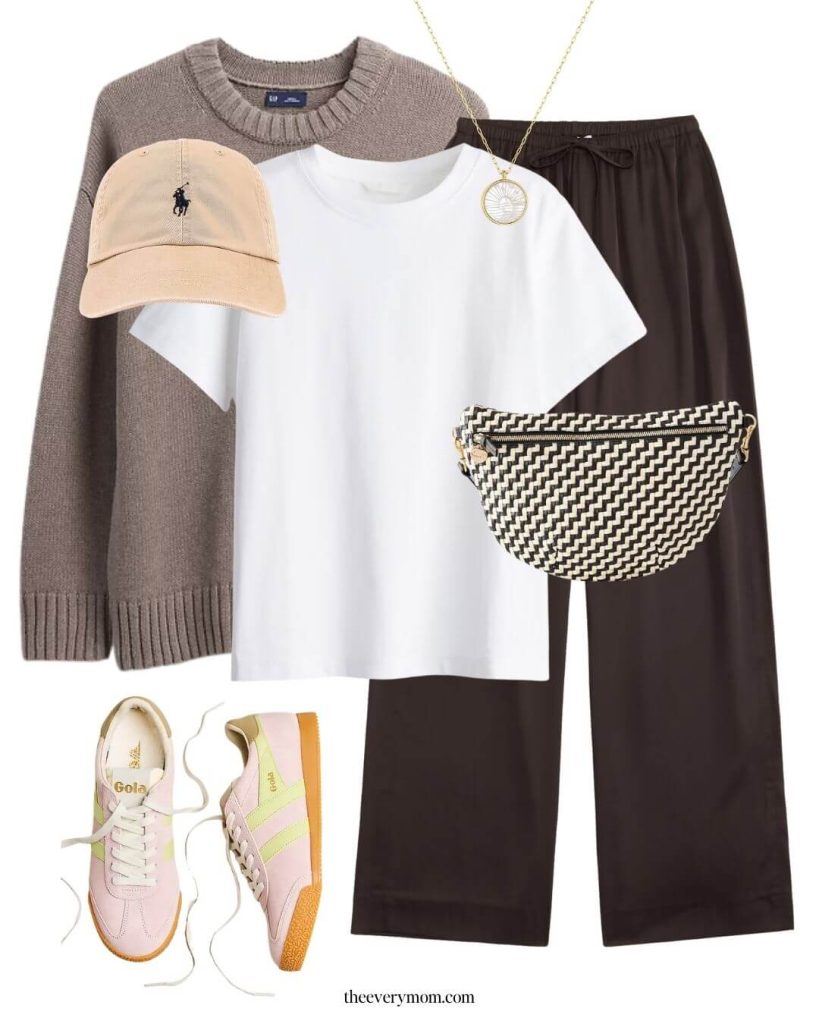 satin pants and sweater for spring outfit idea 