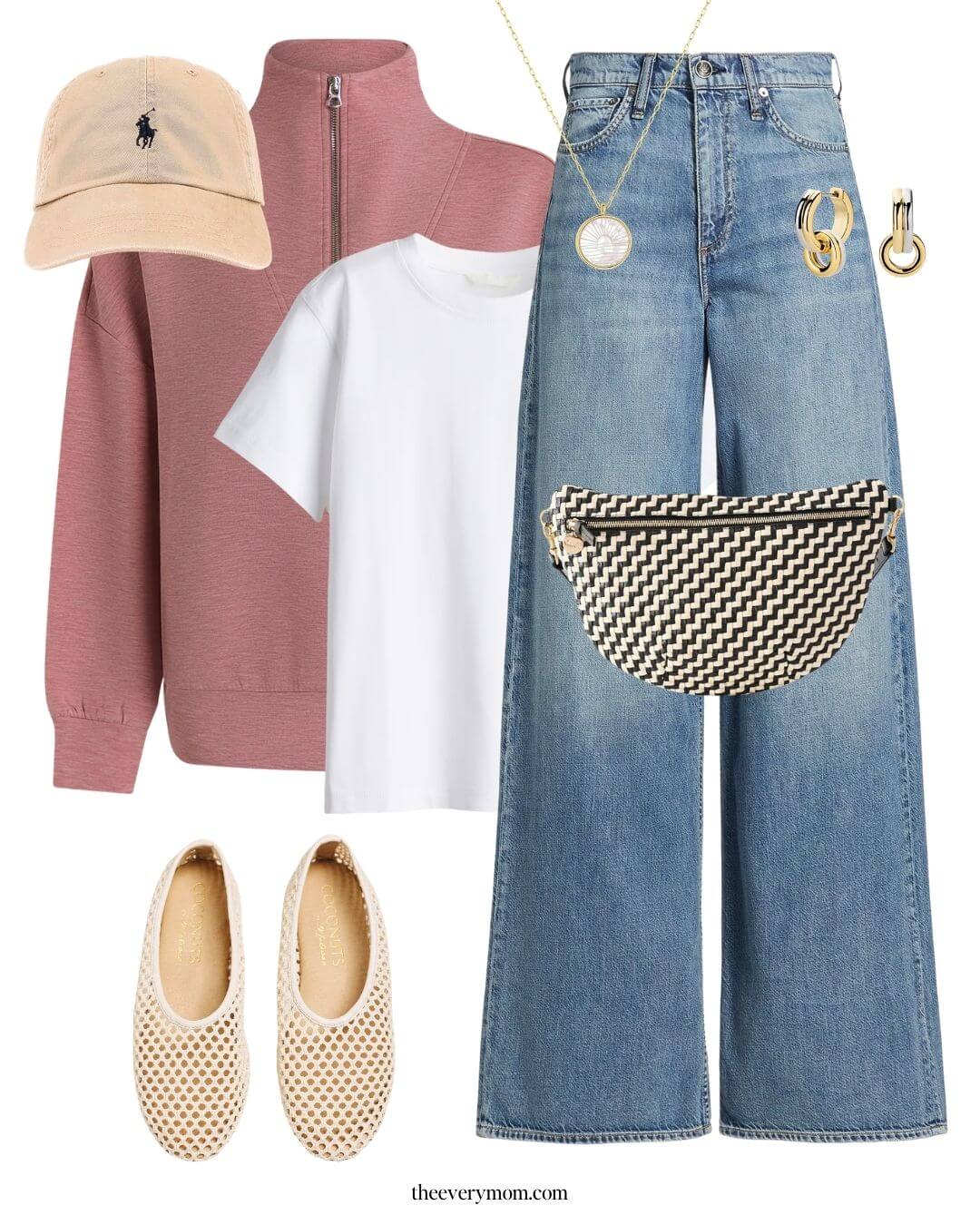 comfortable sweatpant jeans outfit idea for Spring