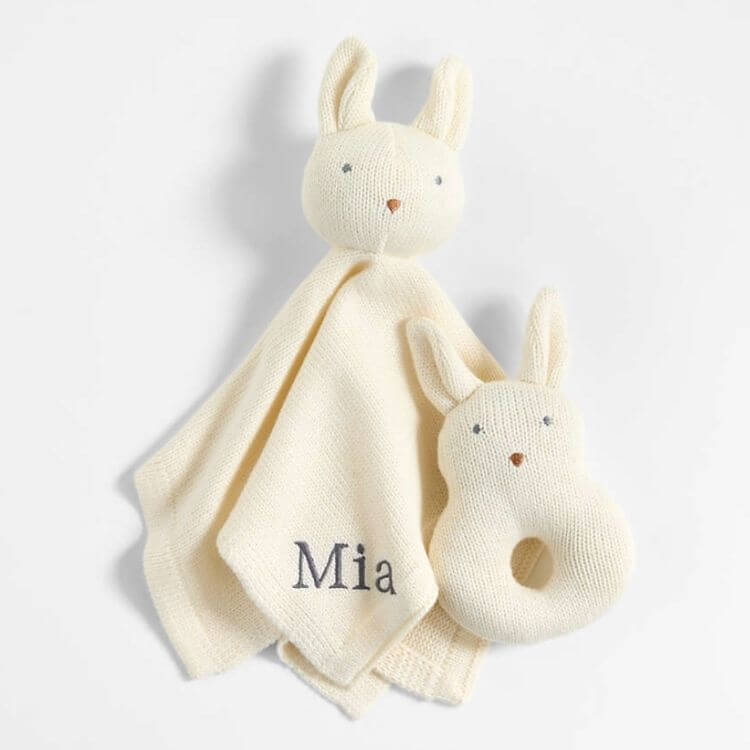 Bunny Knit Lovey and Rattle Gift Set