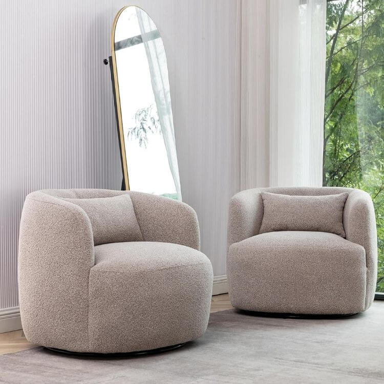 Boucle Swivel Barrel Chairs