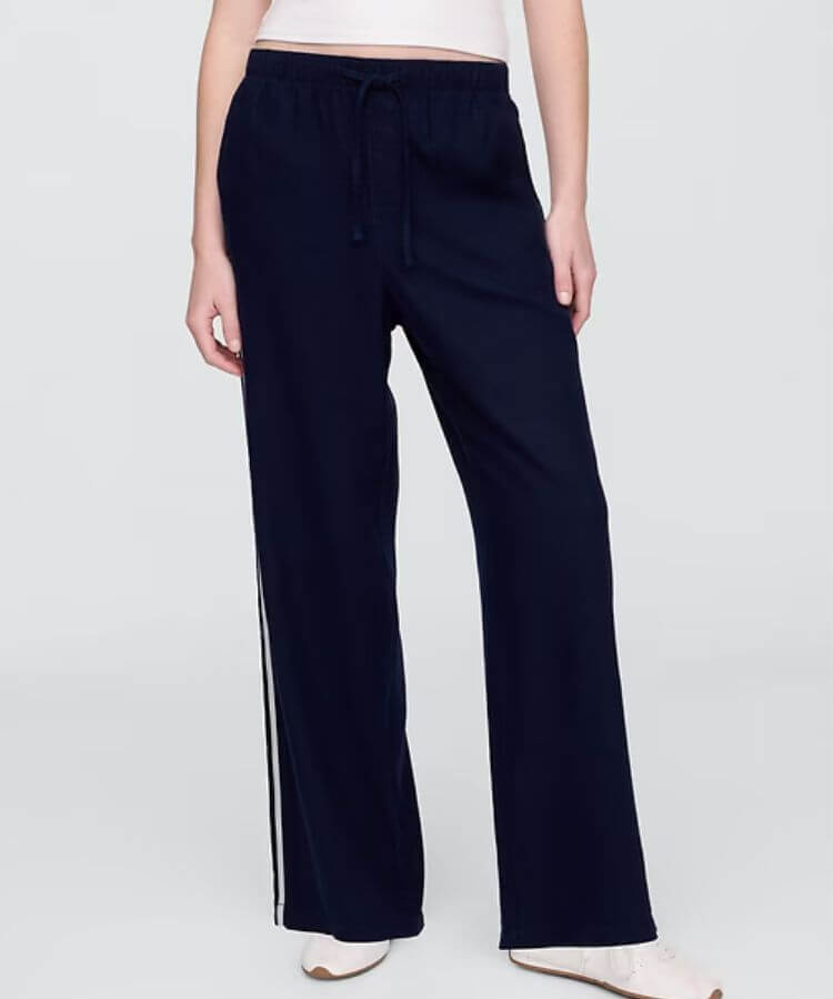 Mid Rise Linen-Blend Wide-Leg Pants