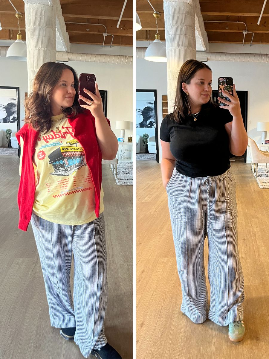 striped linen pants outfits