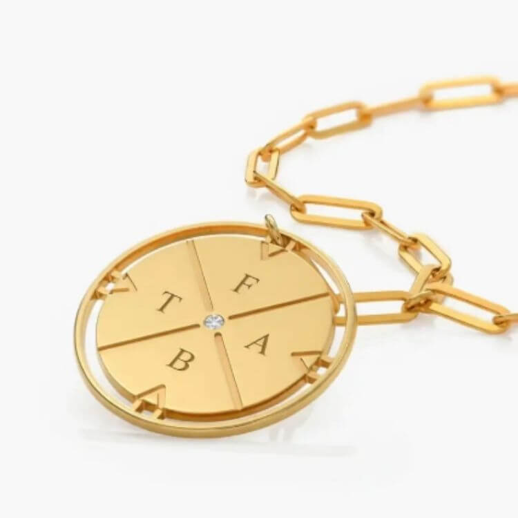 Engraved Compass Necklace with Diamond