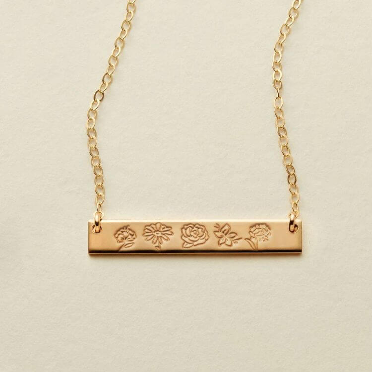 Birth Flower Bar Necklace