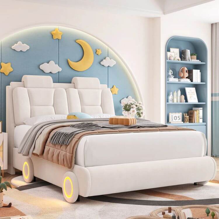 Upholstered Kid Bed with LED Lights
