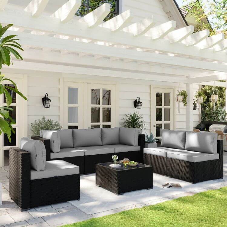 7-Piece Rattan Wicker Sectional