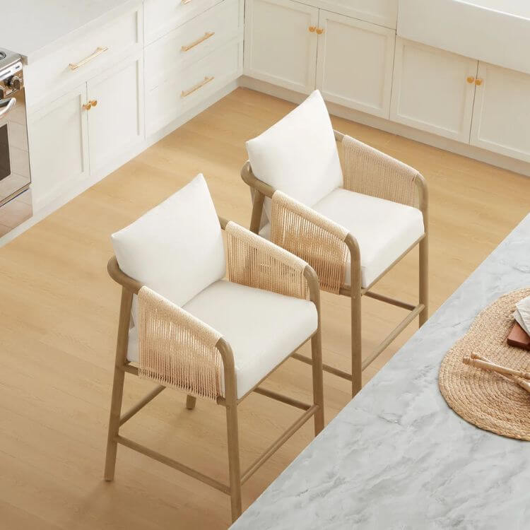 Modern Wood & Rope-Woven Counter Stools