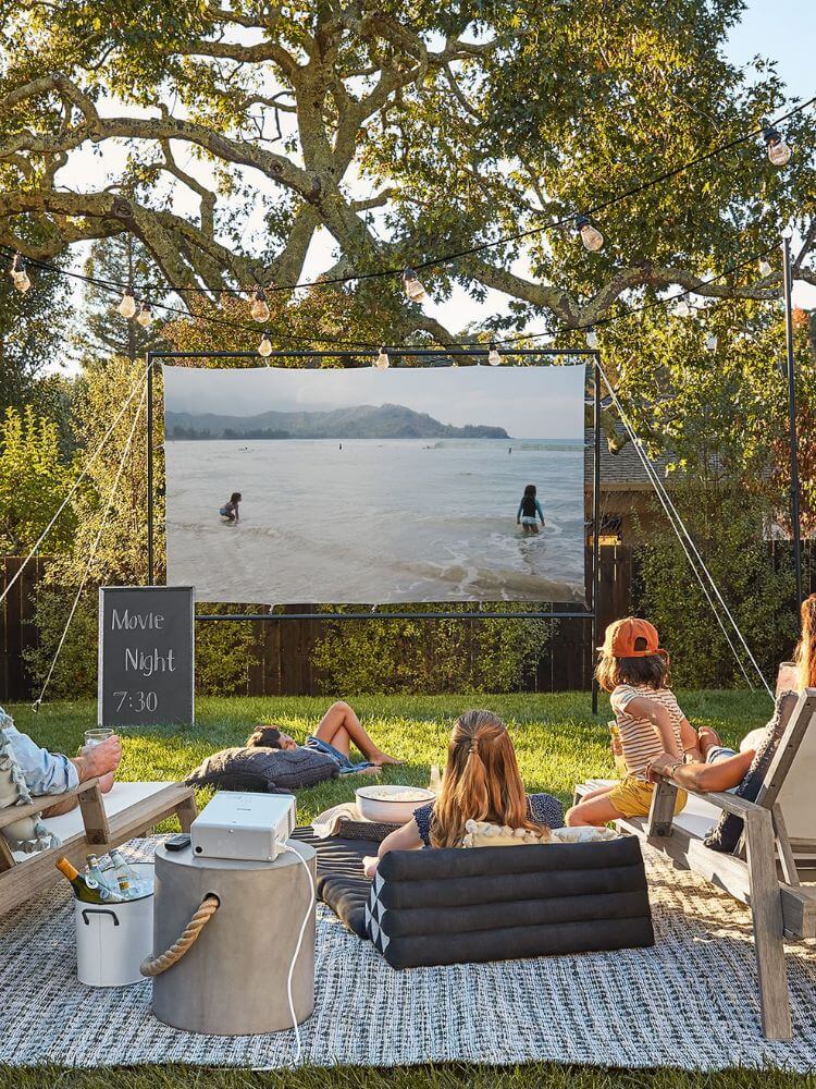 outdoor decor and projection screen for summer entertaining