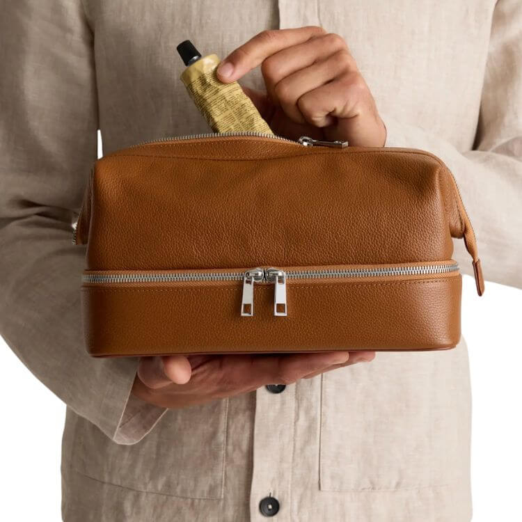 Italian Leather Dual Compartment Toiletry Bag