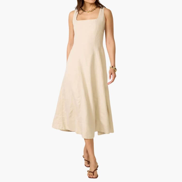 Kaiden Linen Seamed Midi Dress