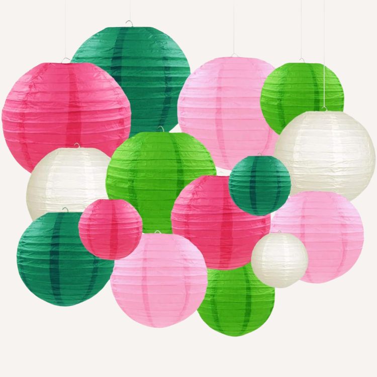 Green and Pink Paper Lanterns