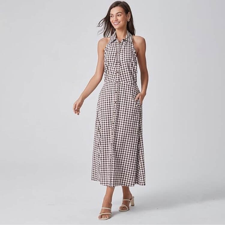 Midi Dress Plaid Open Back