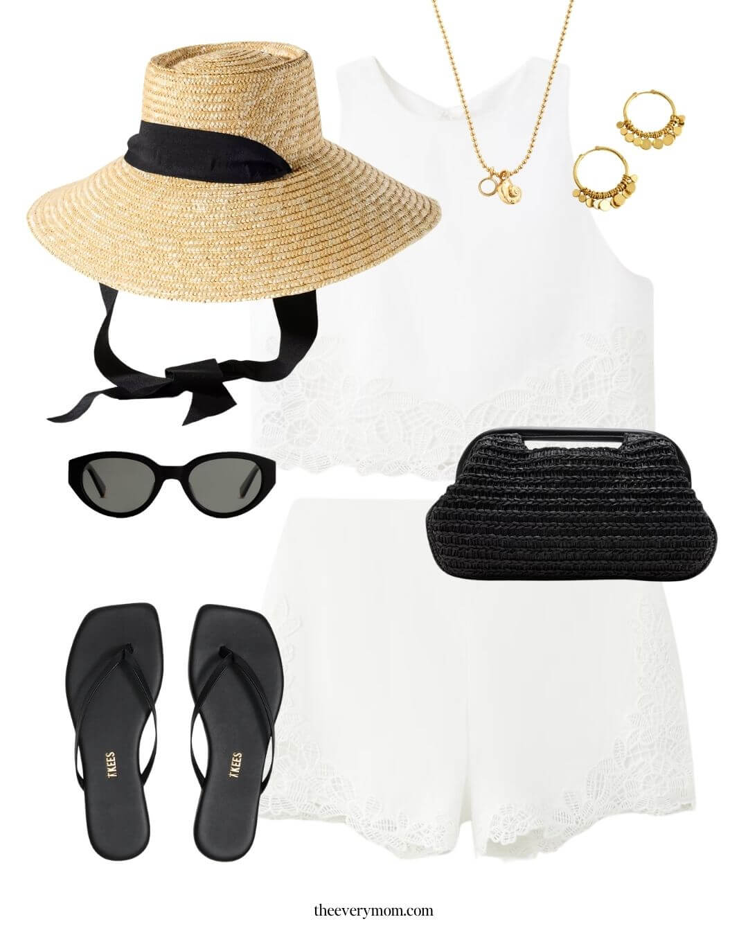 summer capsule wardrobe for moms with eyelet shorts