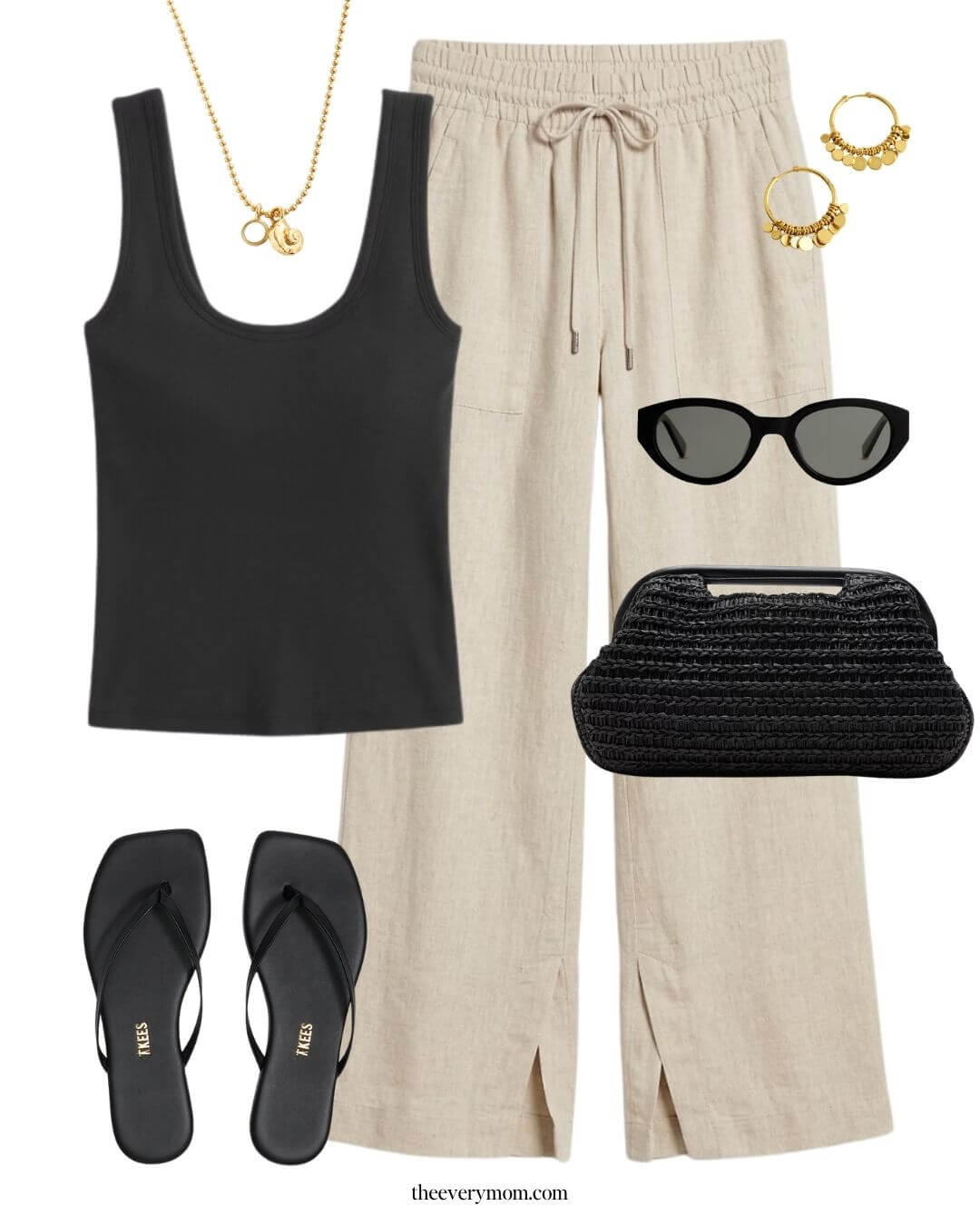 linen pants and black tank top outfit for summer