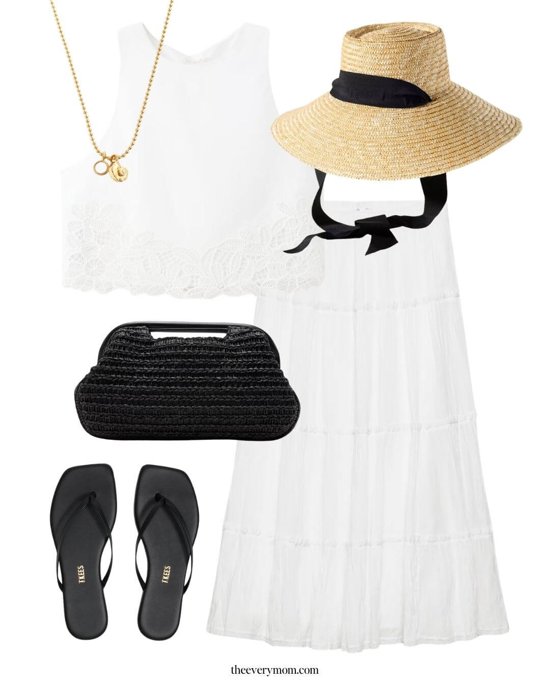 white outfit for summer with flowy white skirt