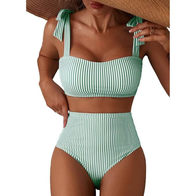 Tie Shoulder  High Waisted Bikini 