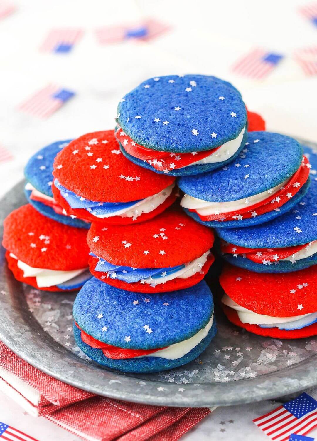 red white and blue cookie sandwiches