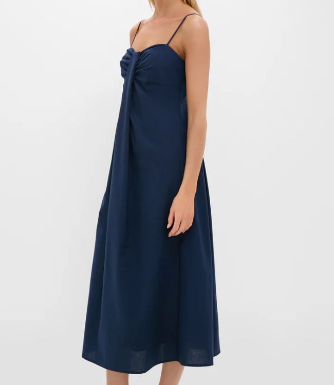 Navy Linen Front Pleated Zoe Dress