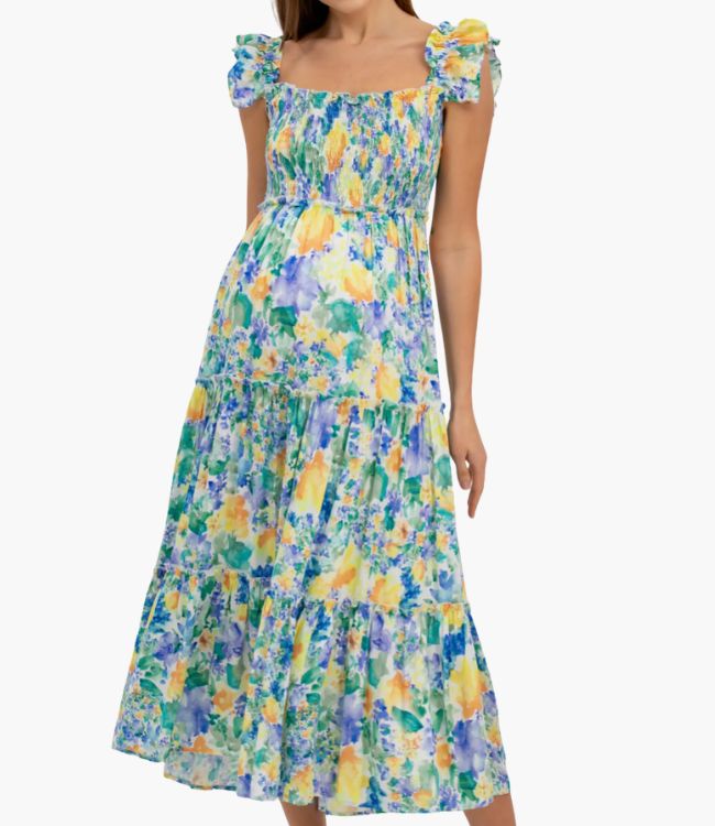 Floral Smocked Maternity Dress