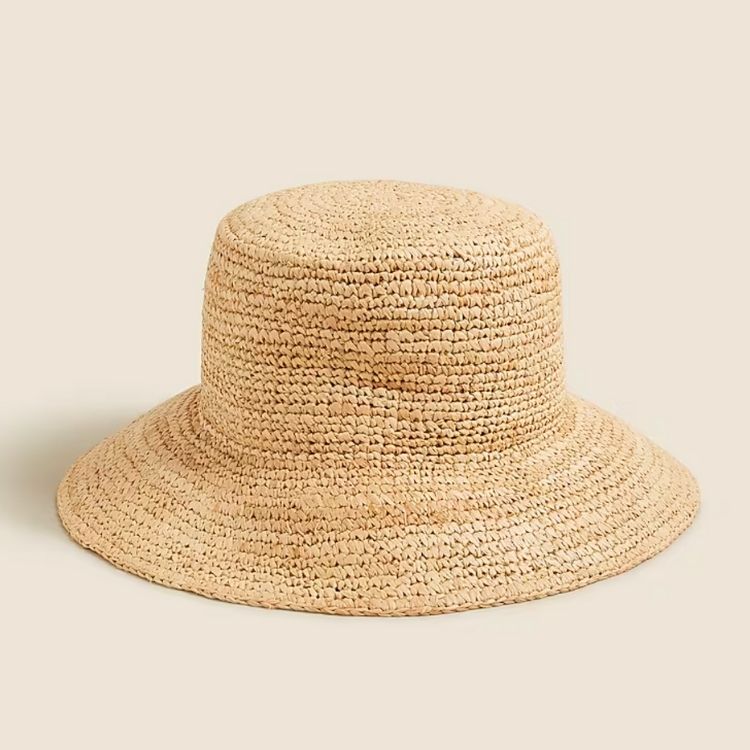 Wide-Brim Raffia Bucket Hat