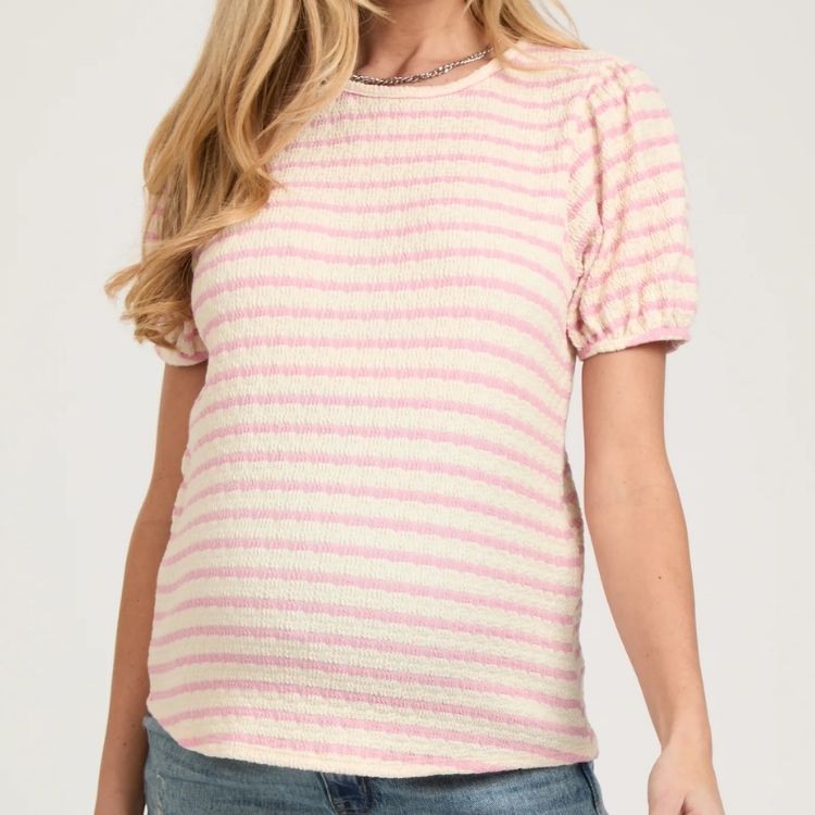 Textured Puff Sleeve Maternity Top
