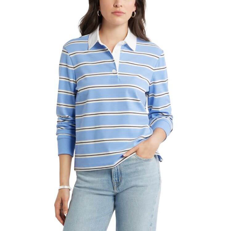 Stripe Long Sleeve Rugby Polo