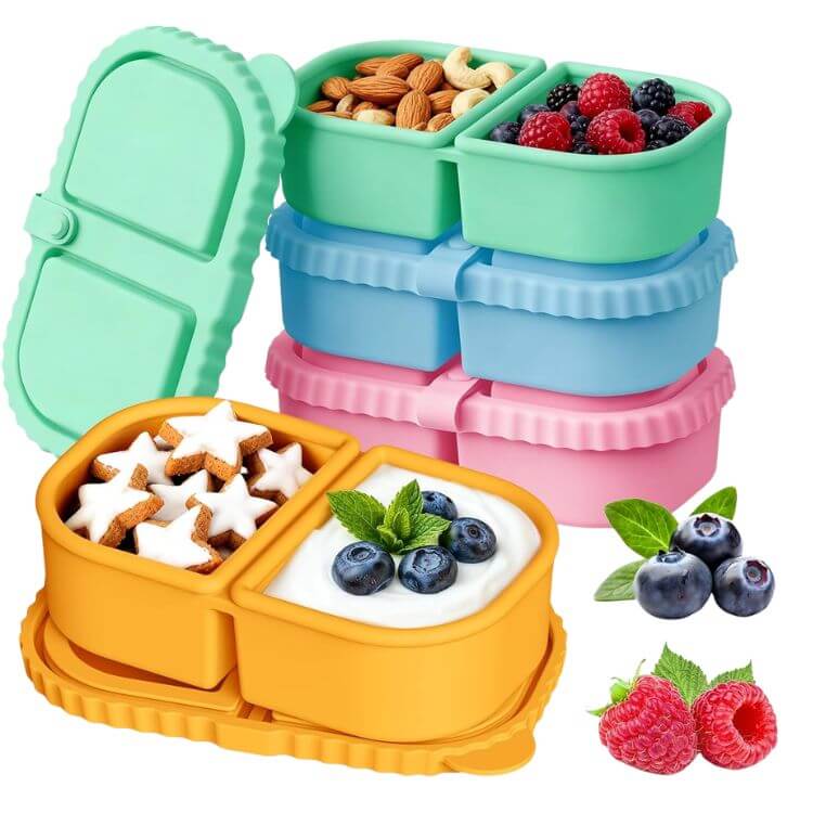 4-Pack Leakproof Bento Box Silicone Snack Containers 