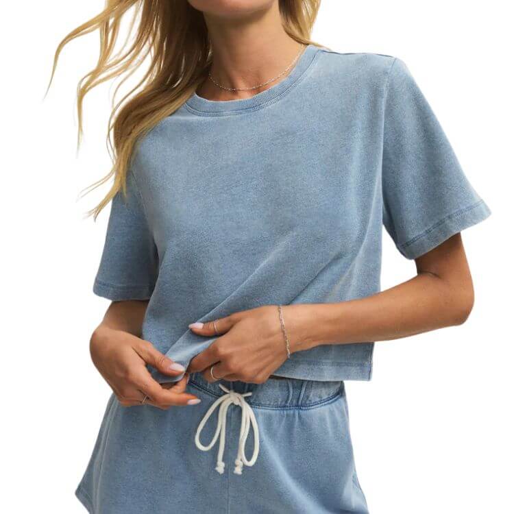 Denim Cropped Sweatshirt
