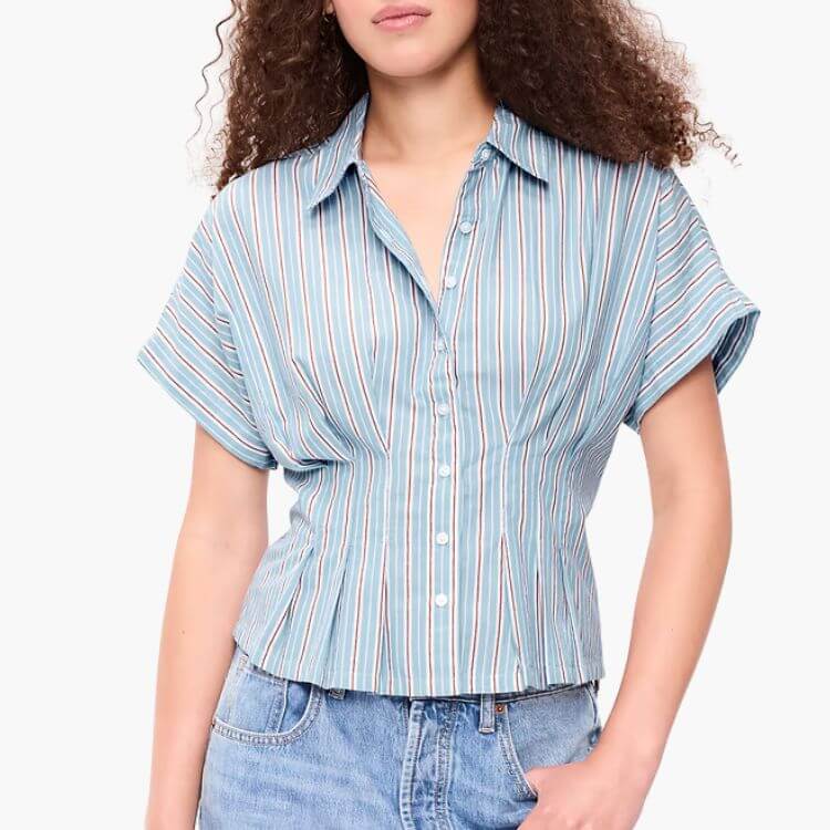 Cinched-Waist Button-Down Shirt
