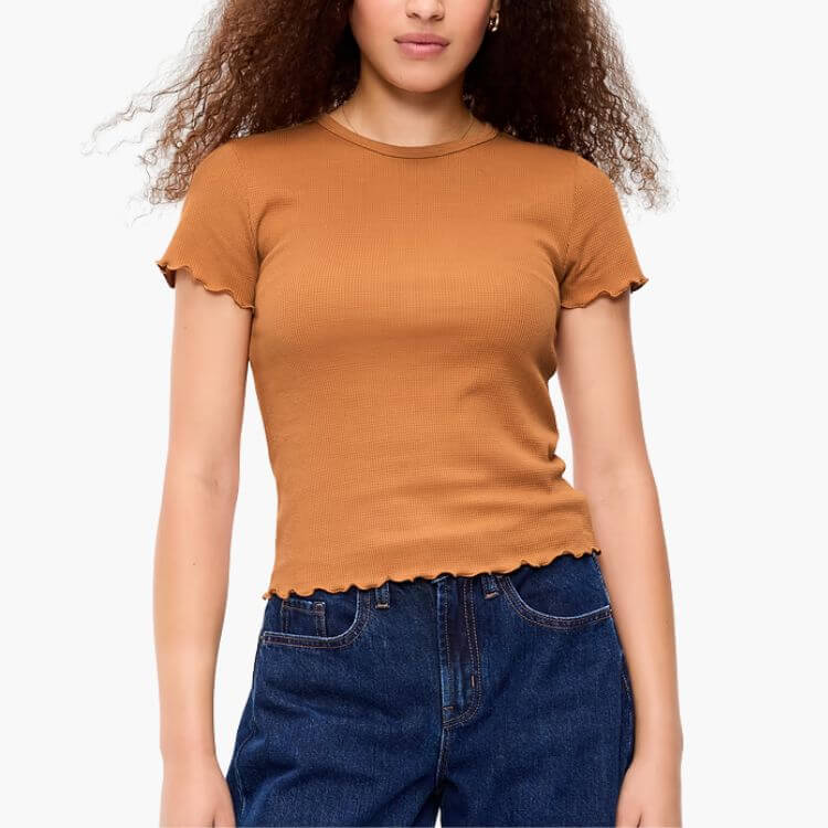 Waffle-Knit Cropped T-Shirt