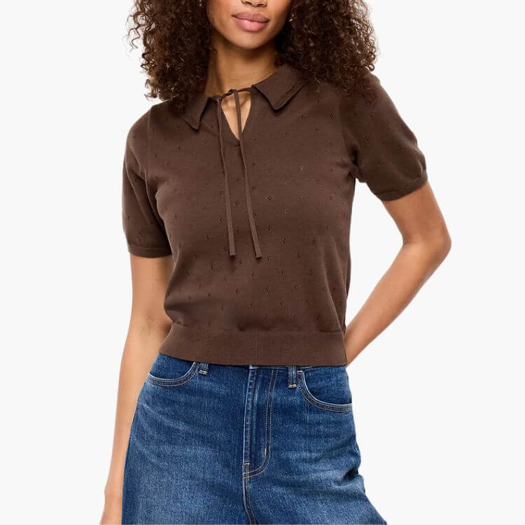Tie-Front Cropped Polo