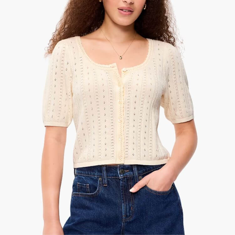 Short-Sleeve Button-Down Sweater