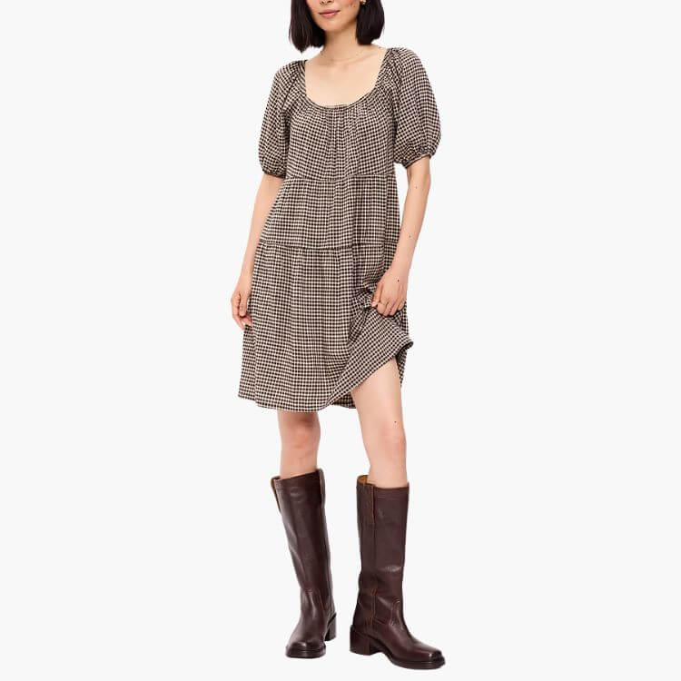 Puff-Sleeve Swing Dress