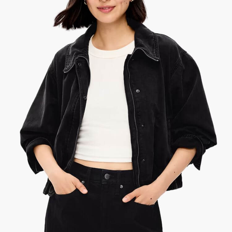 Funnel Neck Denim Jacket
