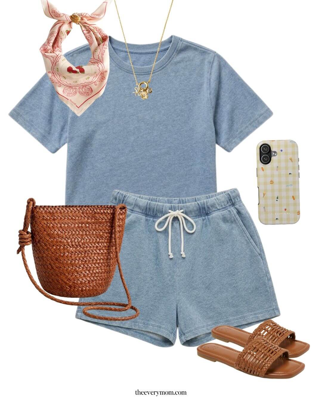 denim soft matching set with shorts and a tee
