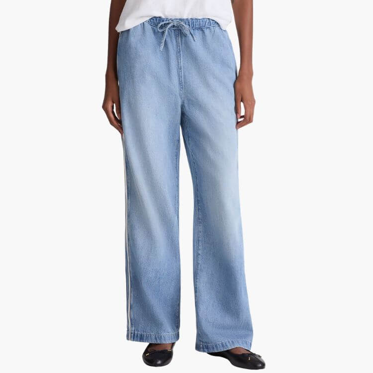Pull-On Track Pants in Airy Denim