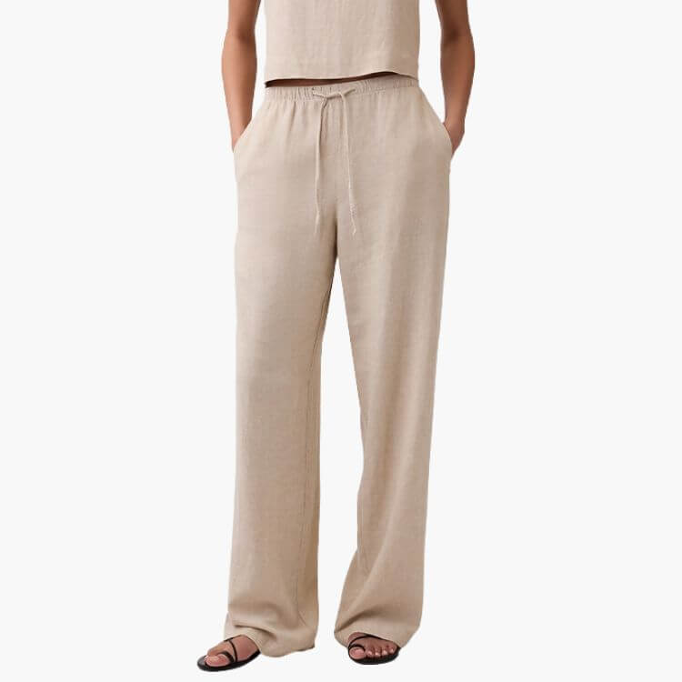 Relaxed Linen-Blend Wide-Leg Pants