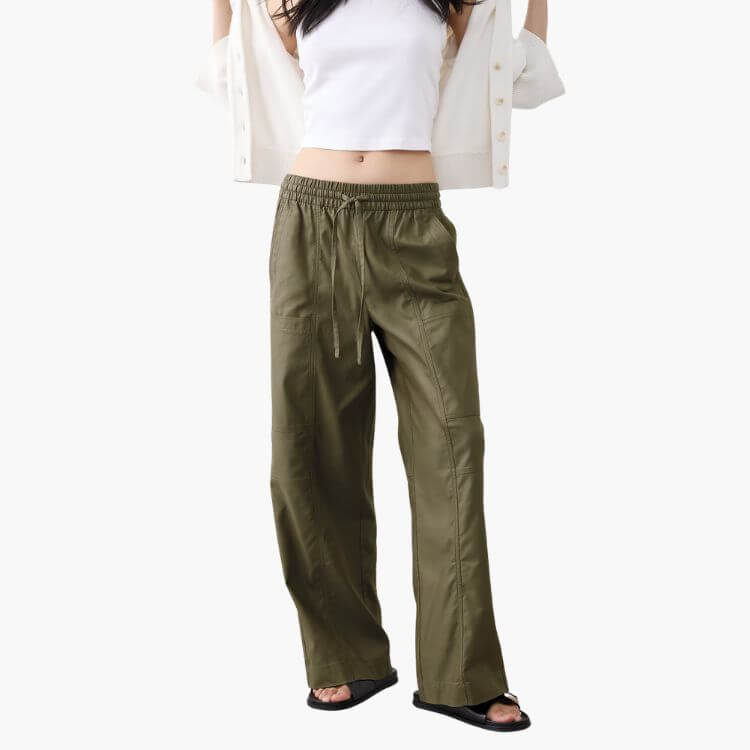 Wide-Leg Mid-Rise Cargo Pull-On Pant