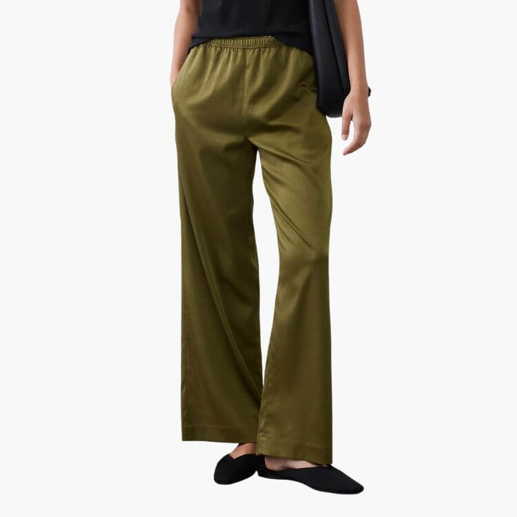 Wide-Leg Crinkle Satin Pull-On Pant