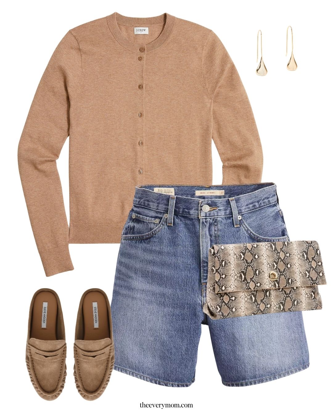lightweight cardigan and denim shorts outfit idea for summer to early fall