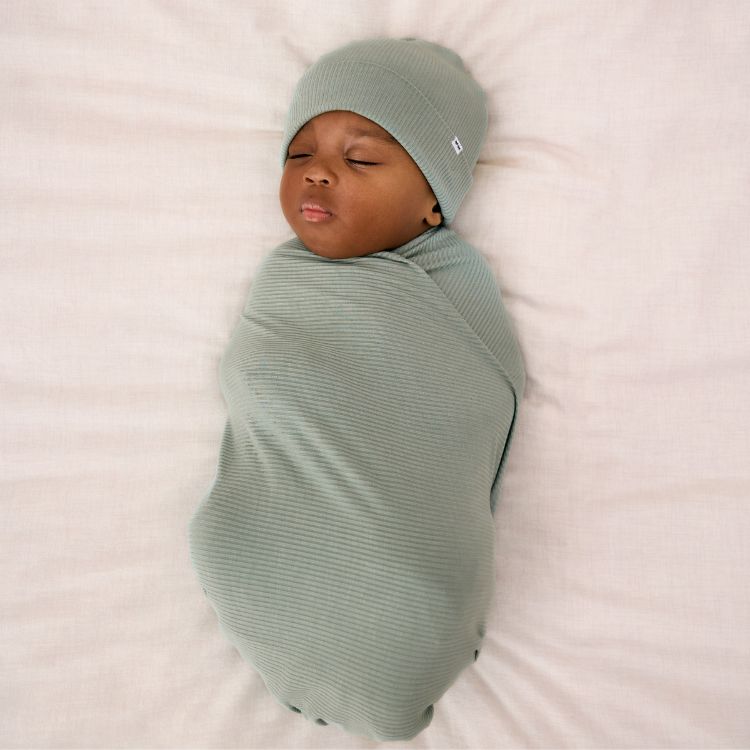 Willow Ribbed Swaddle & Infant Beanie Set