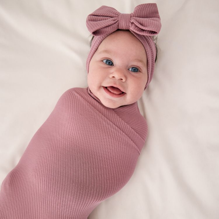 Rosewood Ribbed Swaddle & Luxe Bow Set