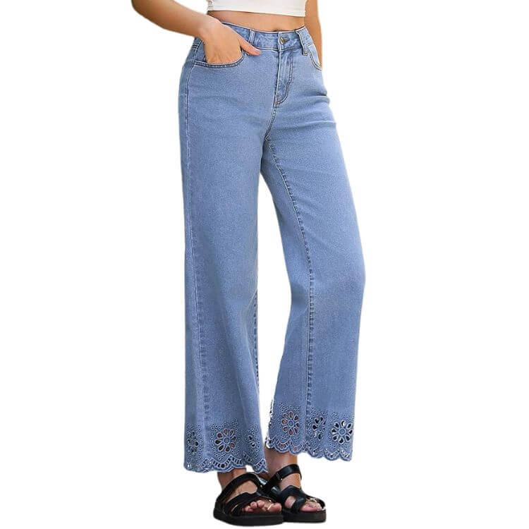 Wide Leg Embroidered Jeans