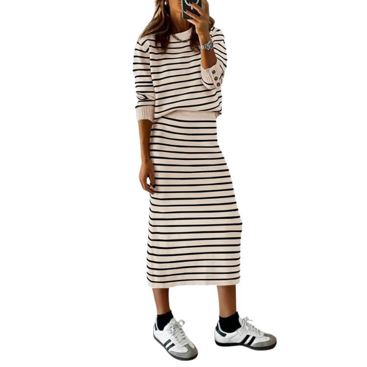 Striped Sweater and Skirt Set