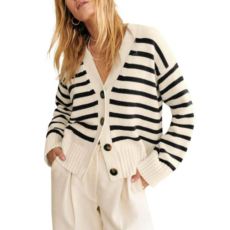 V-neck Striped Cardigan 