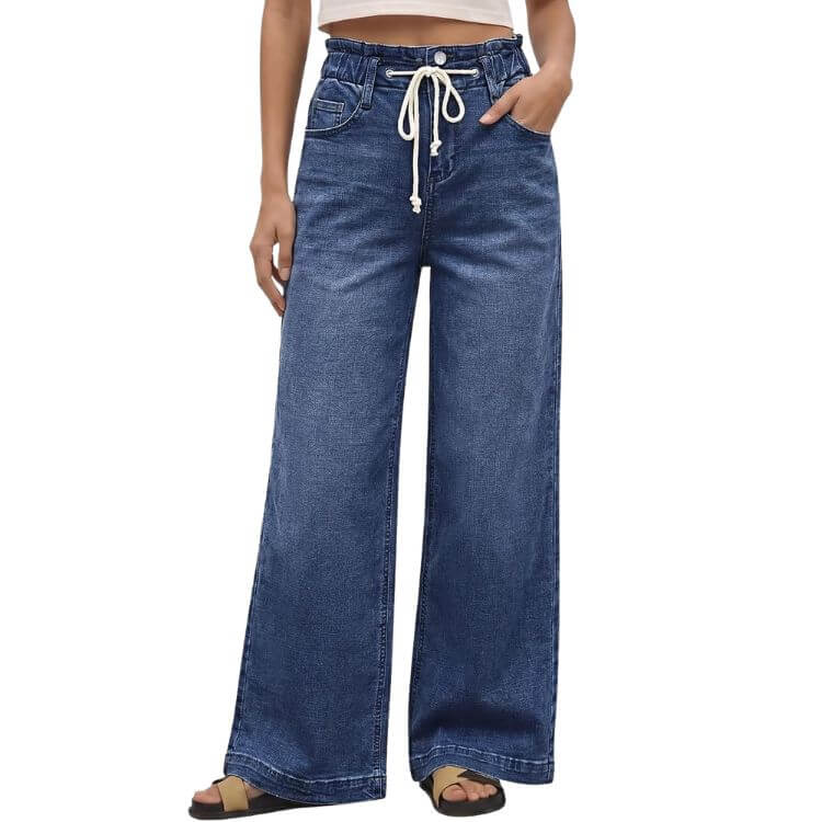Elastic Waist Wide-Leg Jeans