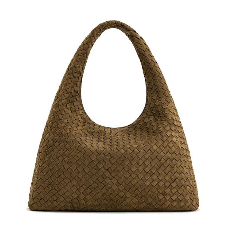 Faux Suede Woven Shoulder Bag