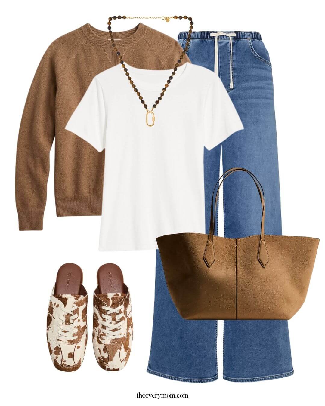 pull on jeans and white tee outfit for fall